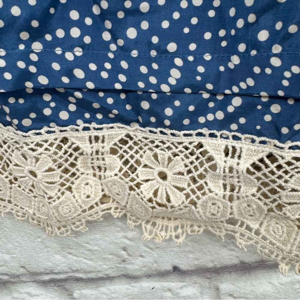 Sundance Silk Blend Polka Dot A-Line Skirt Lace Trim Smocked Waist Blue Size 10 - Picture 4 of 11